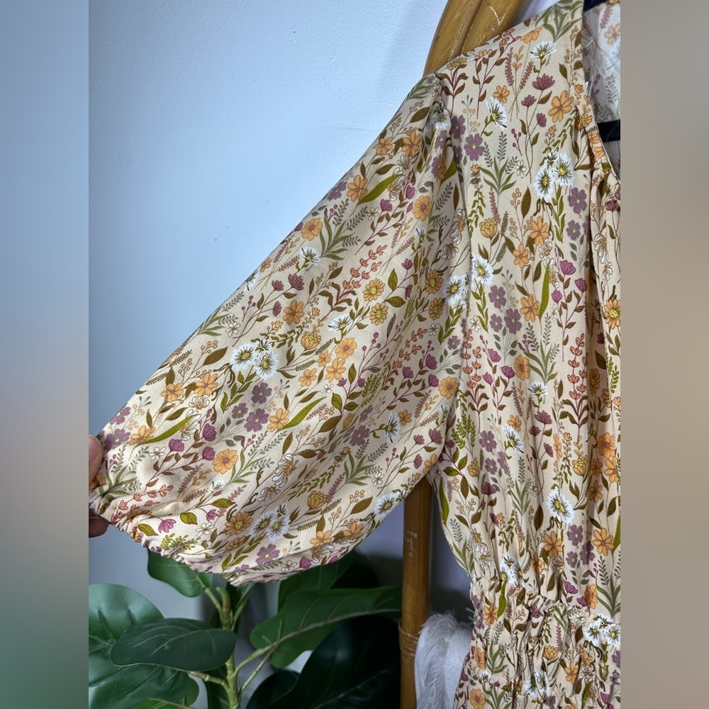 Simply Southern Yellow Orange Pink Floral Tiered Maxi Dress sz L - Picture 2 of 6